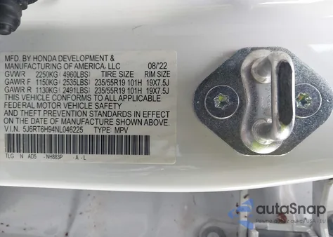 2022 Honda Cr-V Hybrid Touring from USA, damaged, VIN 5J6RT6H94NL046225